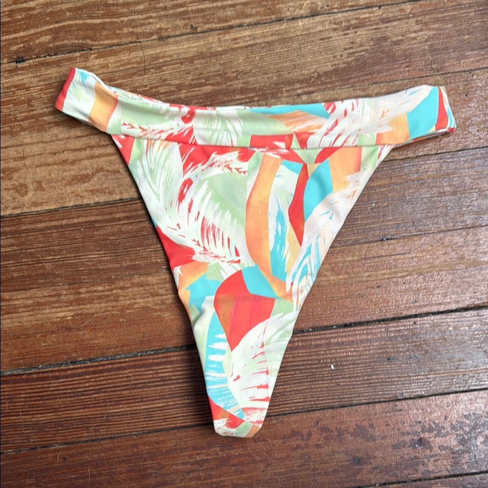 Skatie Summer Style Sunset Tropical Print Thong Bikini Bottom Size Small